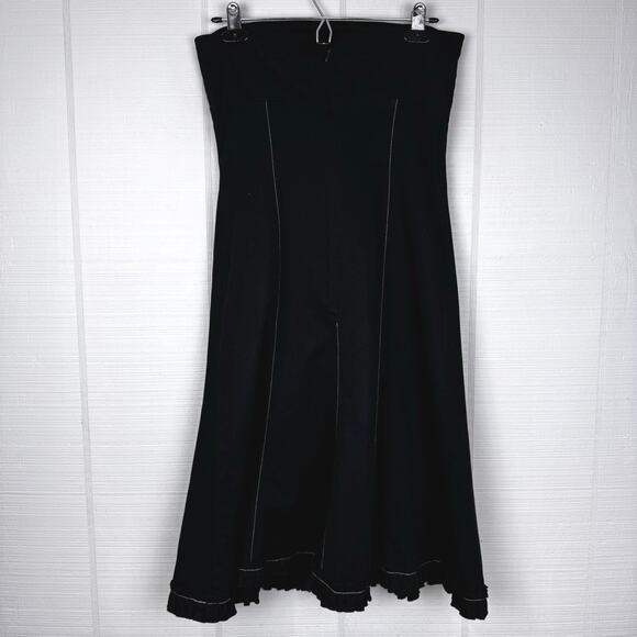 Ruth Anthropologie Black Strapless A-line Dress White Stitching Ruffle Hem 4 Y2K - Picture 4 of 9